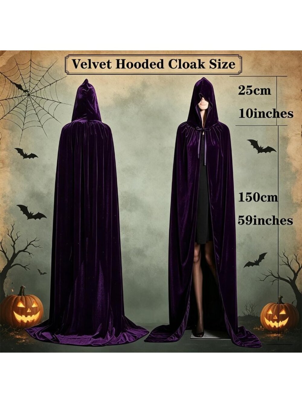 🎃Women's Purple Halloween Fairy Tale Deluxe Witch Velvet Hooded Cloak Costume